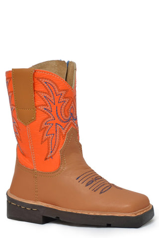 Roper Toddler Boys Western Orange/Tan Leather Cowboy Boots