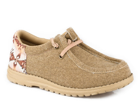 Roper Kids Unisex Hang Loose Aztec Tan Canvas Slip-On Shoes