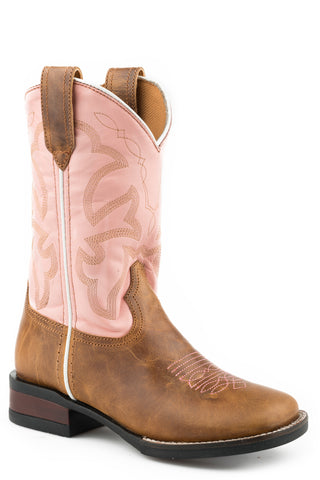 Roper Kids Boys Monterey Pink Leather Cowboy Boots