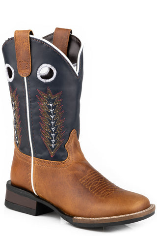 Roper Kids Boys James Blue Leather Cowboy Boots