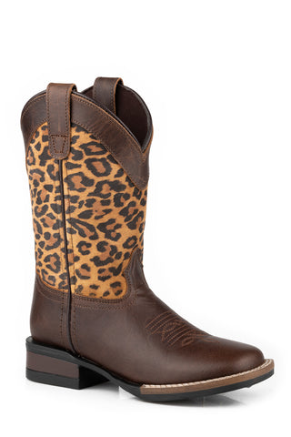 Roper Boys Monterey Leopard Brown Leather Cowboy Boots