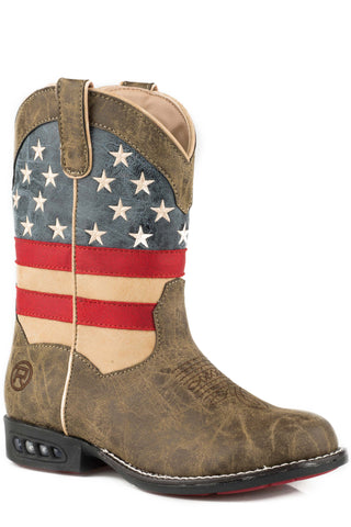 Roper Kids Boys Patriot Brown Faux Leather Cowboy Boots