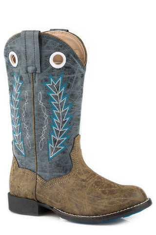 Roper Kids Unisex Hole In The Wall Blue/Brown Faux Leather Cowboy Boots