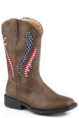Roper Kids Unisex Liberty Brown Faux Leather Cowboy Boots