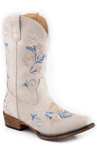 Roper Girls Riley Floral White Faux Leather Cowboy Boots