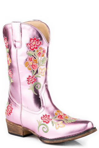 Roper Kids Girls Riley Floral Pink Faux Leather Cowboy Boots