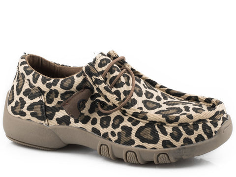Roper Kids Girls Tan Fabric Chillin Leopard Oxford Shoes 13