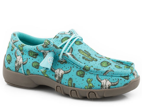 Roper Girls Kids Blue Fabric Chillin Cactus/Skull Oxford Shoes 13