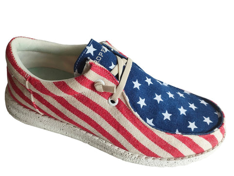 Roper Kids Unisex Red/Blue Fabric Hang Loose Flag Oxford Shoes 13
