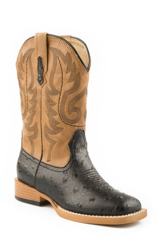 Roper Kids Unisex Bumps Black/Tan Faux Leather Cowboy Boots