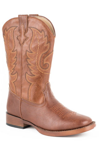 Roper Kids Unisex Texson Brown Faux Leather Cowboy Boots