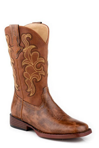 Roper Kids Unisex Quills Cognac Faux Leather Cowboy Boots