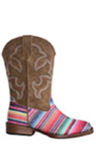 Roper Girls Glitter Serape Pink Faux Leather Cowboy Boots