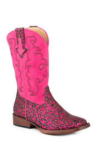Roper Girls Glitter Wild Cat Pink Faux Leather Cowboy Boots