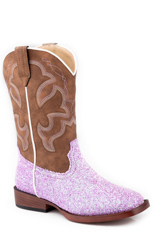 Roper Kids Girls Glitter Blast Lavender Faux Leather Cowboy Boots