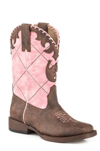 Roper Kids Girls Lacy Pink Faux Leather Cowboy Boots