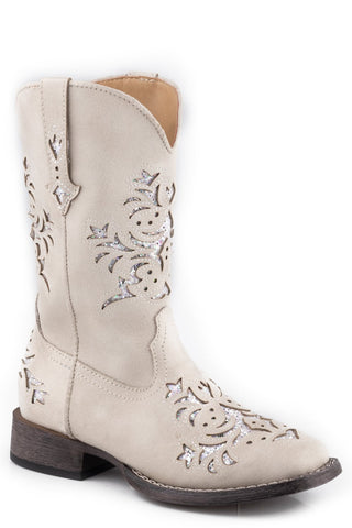 Roper Kids Girls Lola White Faux Leather Cowboy Boots