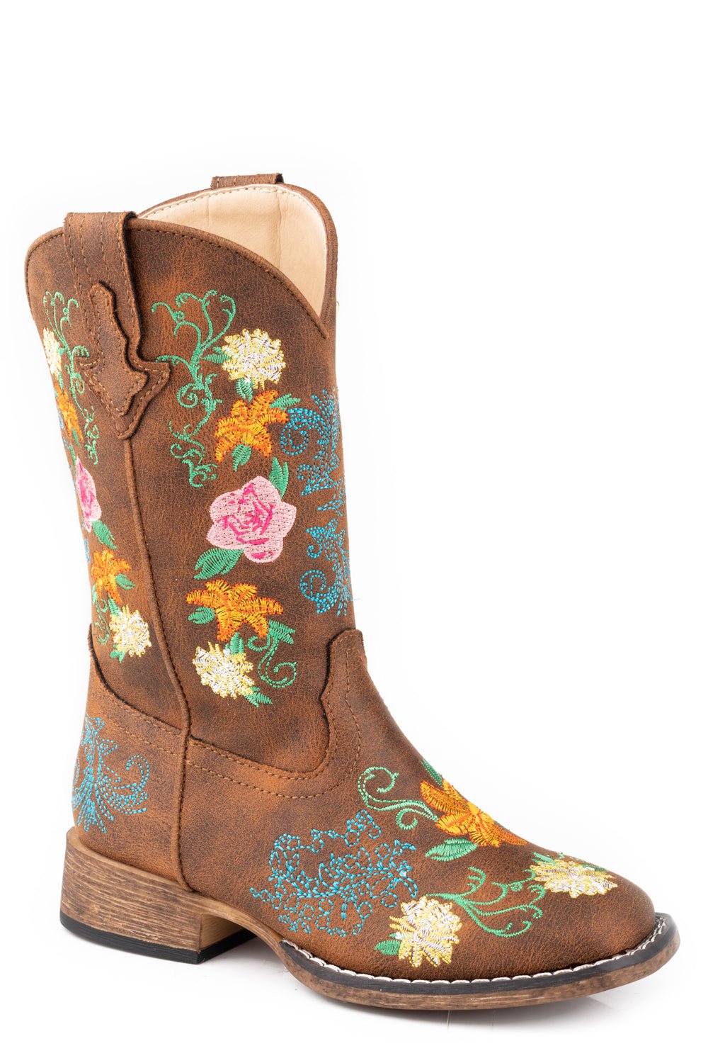 Roper Kids Girls Bailey Floral Tan Faux Leather Cowboy Boots – The