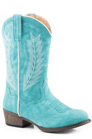 Roper Kids Girls Taylor Turquoise Faux Leather Round Toe Cowboy Boots