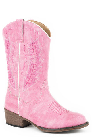 Roper Kids Girls Taylor Pink Faux Leather Round Toe Cowboy Boots
