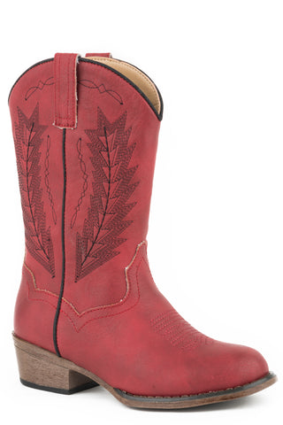 Roper Kids Girls Taylor Red Faux Leather Round Toe Cowboy Boots