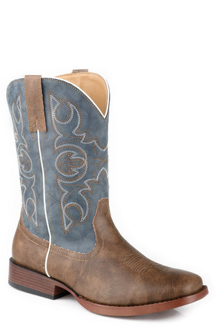 Roper Mens Ainsley Blue/Brown Faux Leather Cowboy Boots