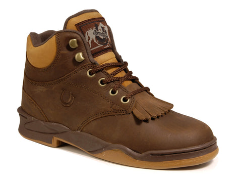 Roper Mens Horseshoe Kiltie Crazy Horse Brown Leather Ankle Boots