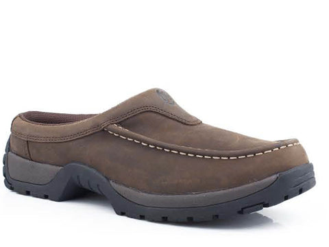 Roper Mens Trot Brown Leather Open Back Slip-On Shoes