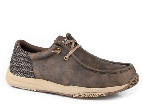 Roper Mens Clearcut Low Vintage Brown Faux Leather Slip-On Shoes