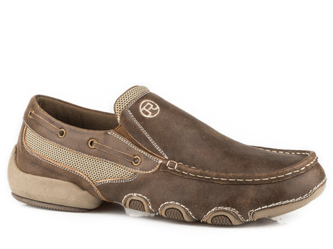 Roper Mens Skipper Vintage Brown Leather Slip-On Shoes