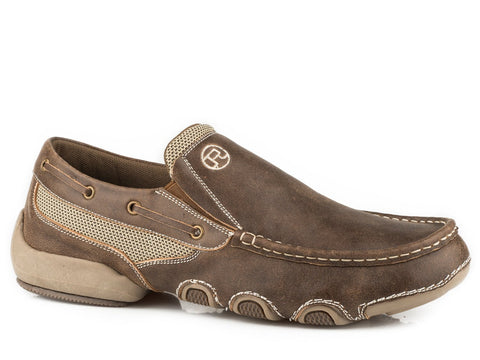 Roper Mens Brown/Tan Leather Skipper II Boat Loafer Shoes 9