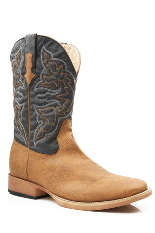 Roper Mens Cowboy Classic Tan/Navy Faux Leather Cowboy Boots