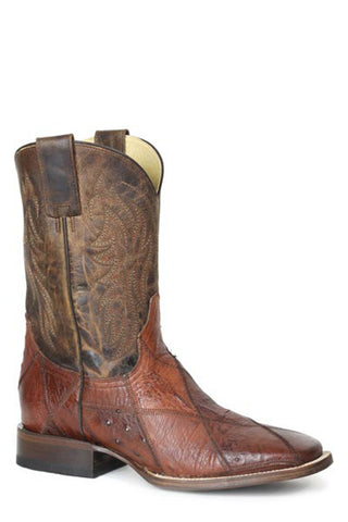 Roper Mens Ostrich Check Brown Ostrich Cowboy Boots