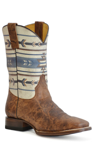 Roper Mens Aztek Tan Leather Cowboy Boots