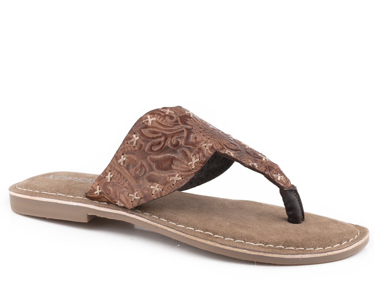 Roper Womens Juliet Brown Leather T-Strap Sandals – The Western Company