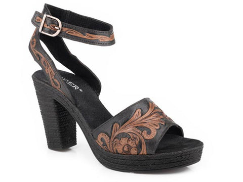 Roper Womens High Tide Black Leather Sandals Shoes