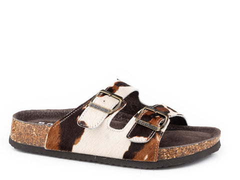 Roper Womens Delilah Brown Leather Hair On Hide Sandals Shoes