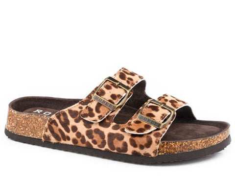 Roper Womens Delilah Leopard Hair-on-Hide Sandals Shoes