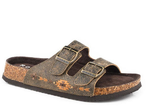 Roper Womens Delilah Brown Leather Aztec Sandals Shoes