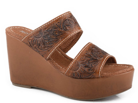 Roper Womens Diva II 2 Band Cognac Leather Sandals Shoes 7