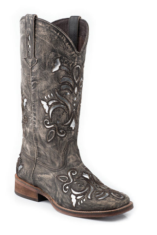 Roper Womens Belle Sanded Brown Leather Cowboy Boots