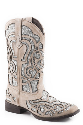 Roper Womens Mercedes White Leather Cowboy Boots