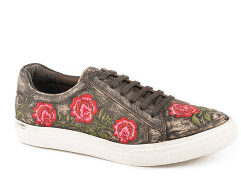Roper Womens Madeline Brown Leather Rose Sneakers Shoes