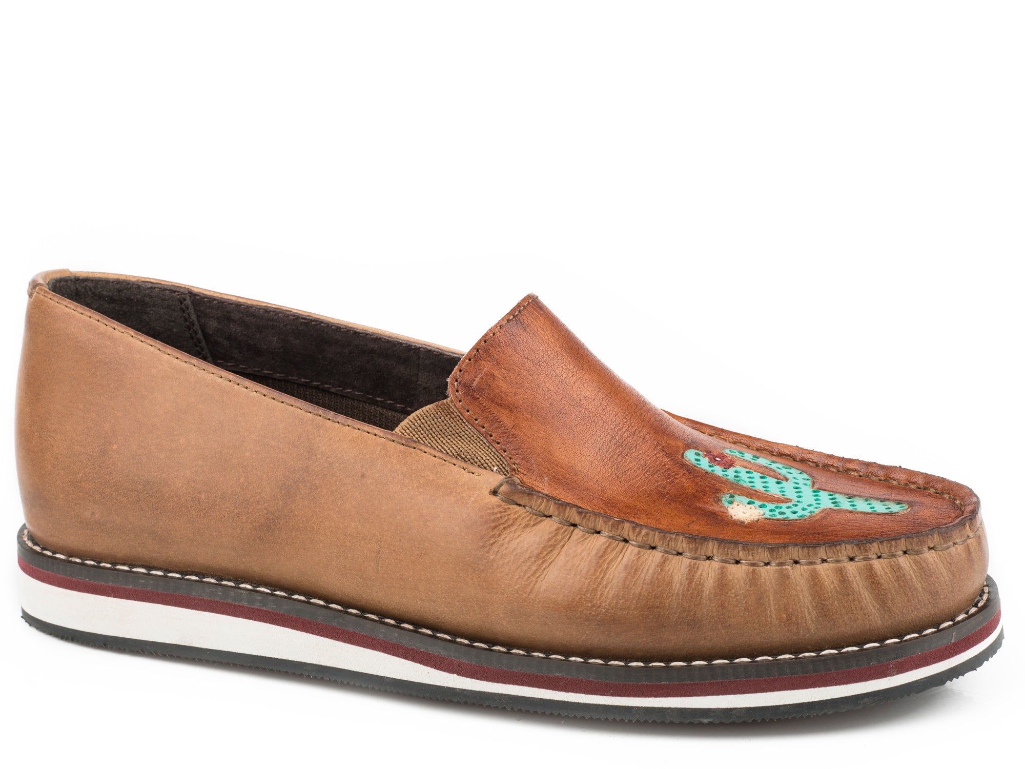 Roper Womens Lone Cactus Tan Leather Cactus Slip-On Shoes – The