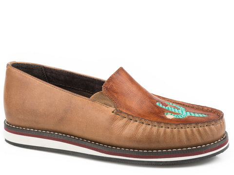 Roper Womens Lone Cactus Tan Leather Slip-On Shoes