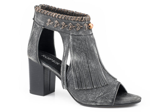 Roper Womens Sanded Black Leather Bettina Peep Toe Heels 9.5