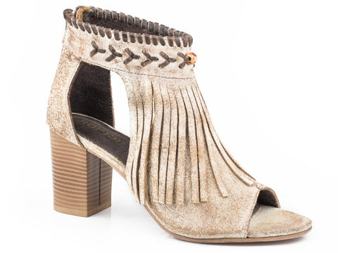 Roper Womens Vintage Beige Leather Bettina Peep Toe Heels 8