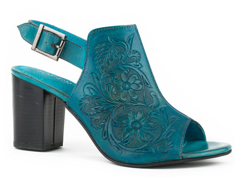 Roper Womens Mika Turquoise Leather Peep Toe Heels