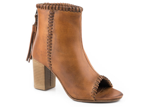 Roper Womens Burnish Tan Leather Betsy Sandals Peep Toe Heels 6.5