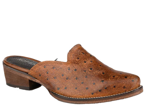 Roper Womens Lynelle Ostrich Vintage Tan Leather Mules Shoes